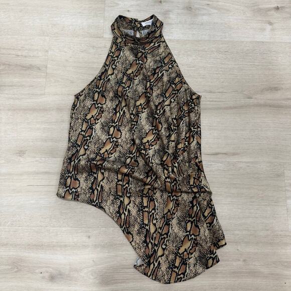 Great Jones Snake Print High Neck Drape Top Blouse Sleeveless Size Small - Picture 2 of 11